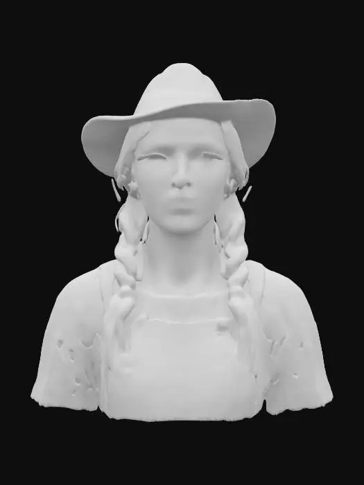 3D model for Ultra-realistic 3D portrait of a 25-year-old female farmer. European features, sun-kissed skin with freckles, light brown hair tied in a loose braid, soft green eyes. Wears a linen blouse slightly weathered, with a faded apron and a straw hat resting on her back. Expression is calm and grounded, with a gentle, hardworking gaze. Subtle dirt on skin and clothes adds realism. High-detail skin texture, visible pores, and fine fabric grain. 8K PBR textures, clean UVs, watertight mesh—optimized for close-up rendering in cinematic rural settings.