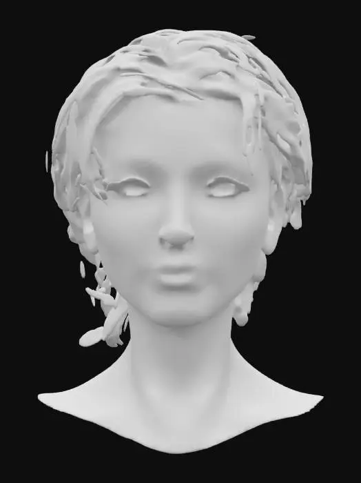 3D model for Ultra-realistic 3D portrait of a 23-year-old Italian woman with short, dark brown wavy hair and smooth fair skin. Expressive brown eyes, delicate Mediterranean facial features, natural makeup, and soft lighting enhance realism. Neutral facial expression with subtle emotion. High-resolution 8K PBR textures for skin, eyes, and hair. Focus on facial mesh quality, detailed pores, slight imperfections, and realistic subsurface scattering. Clean UVs, watertight model, optimized for cinematic rendering and close-up shots.