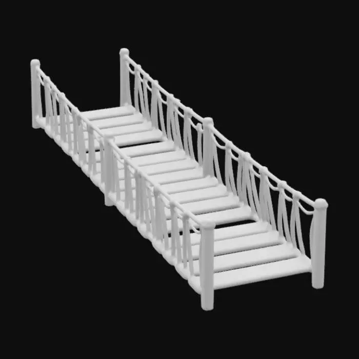 3D model for Ultra-detailed 3D model of a suspended wooden bridge in rigid oak structure. Thick, weathered oak planks form the walking surface, reinforced by sturdy vertical beams and braided rope railings. Metal bolts and wooden joints add realism and stability. Slight bending in wood from tension and age, with realistic grain, cracks, and moss buildup. Suitable for forest or mountainous environments. 8K PBR textures for oak wood, rope, and metal elements. Clean UVs, watertight mesh, game-ready and optimized for cinematic rendering or interactive exploration., #arch#