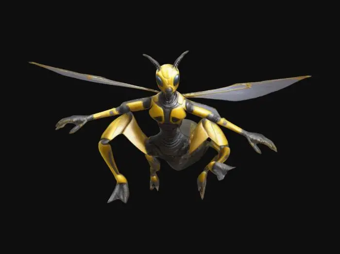 3D model for alien invader  humanoid Wasp biped  standing upright 3d mesh t pose