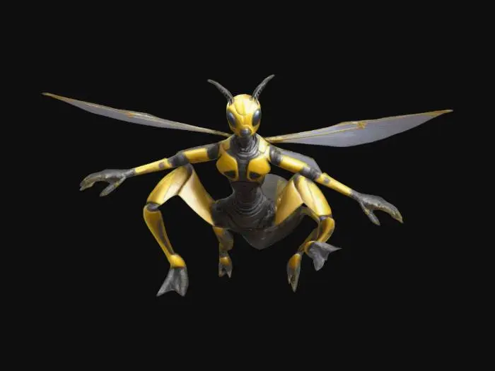 3D model for alien invader  humanoid Wasp biped  standing upright 3d mesh t pose