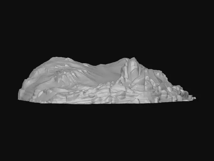 3D model for a large snow covered valley with rocks and rough terrain