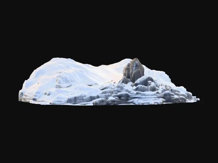 3D model for a large snow covered valley with rocks and rough terrain