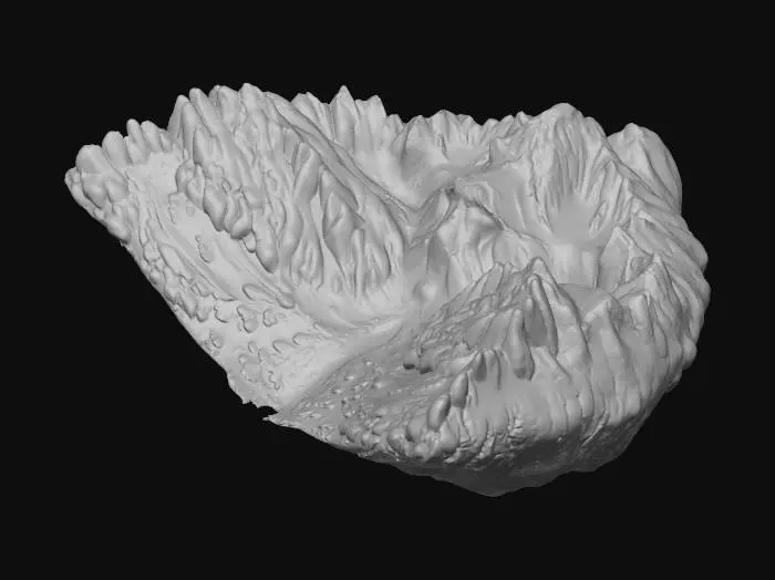 3D model for a large mountain  valley with  rocks and rough terrain and a mountain pass trail