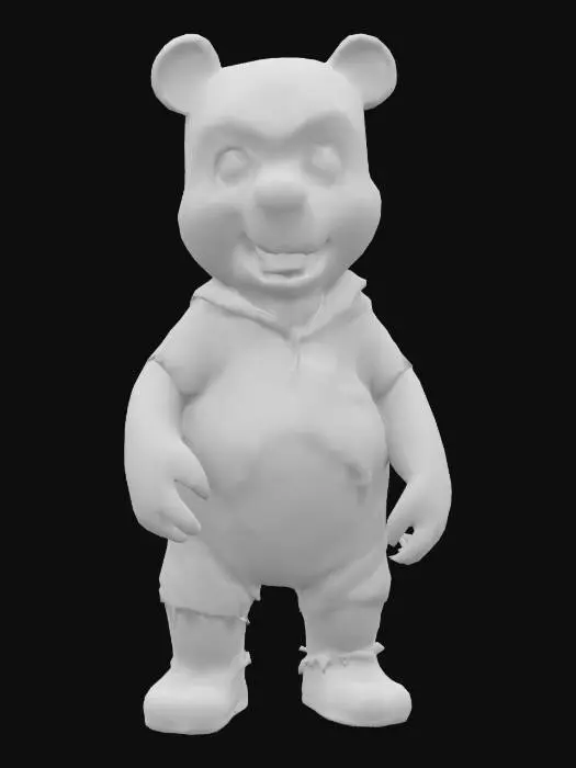 3D model for winnie the pooh zombie infected bold colors, bloody tattered threads