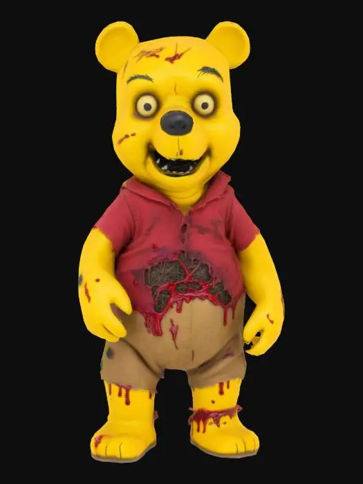 3D model for winnie the pooh zombie infected bold colors, bloody tattered threads