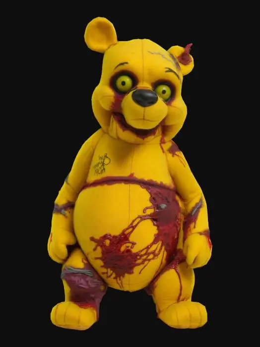 3D model for winnie the pooh zombie infected bold colors, bloody tattered threads