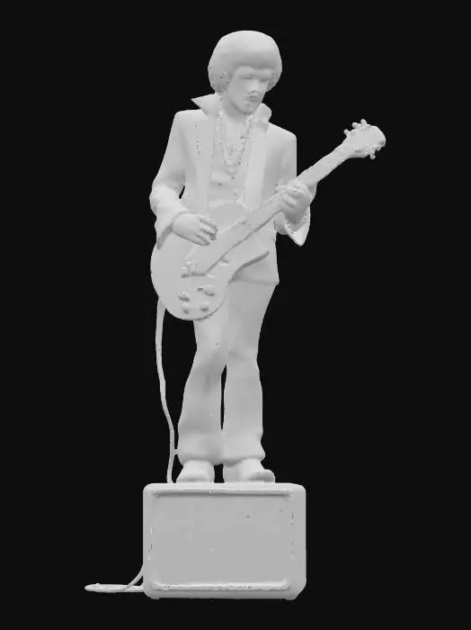 3D model for Jimi Hendrix half body with guitar statue on top of a Marshal Amp . High quality meshy 5 detailed mesh and Texture. no loose artifacts . no holes in mesh. clone likeness .