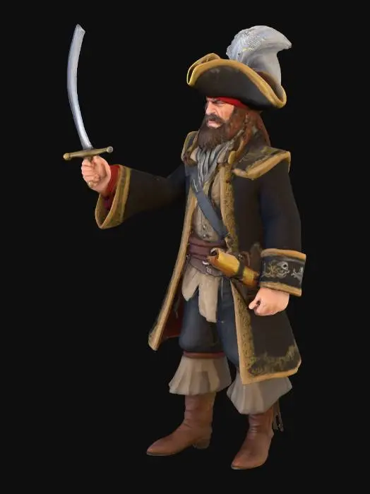 3D model for  swashbuckling Pirate captain of the high Sea. Sharp detailed well lit Mesh and Texture