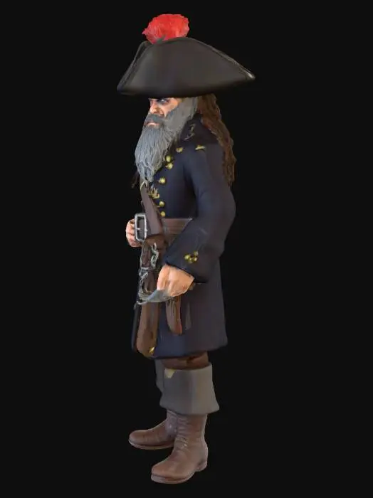 3D model for  swashbuckling Pirate captain of the high Sea. Sharp detailed well lit Mesh and Texture