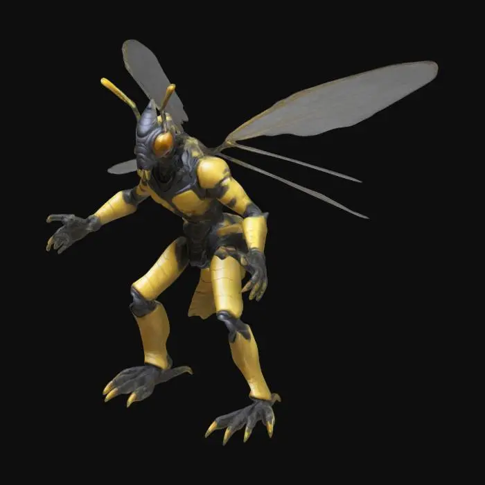 3D model for alien invader humanistic body Wasp biped standing upright 3d mesh t pose