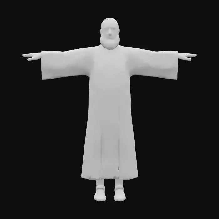 3D model for Judas biblical figure t posed game ready character. precise facial texture placement.