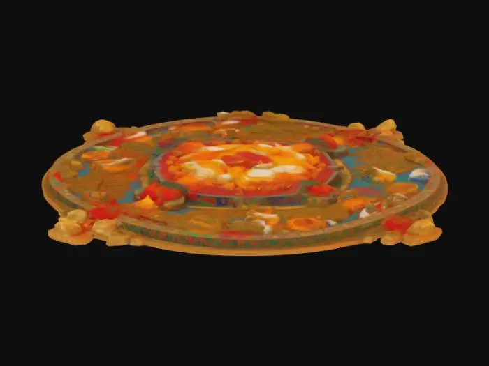 3D model for 帮我以唐卡元素设计一系列景区文创产品,，包括小摆件，尺子，胸章，印章等等
