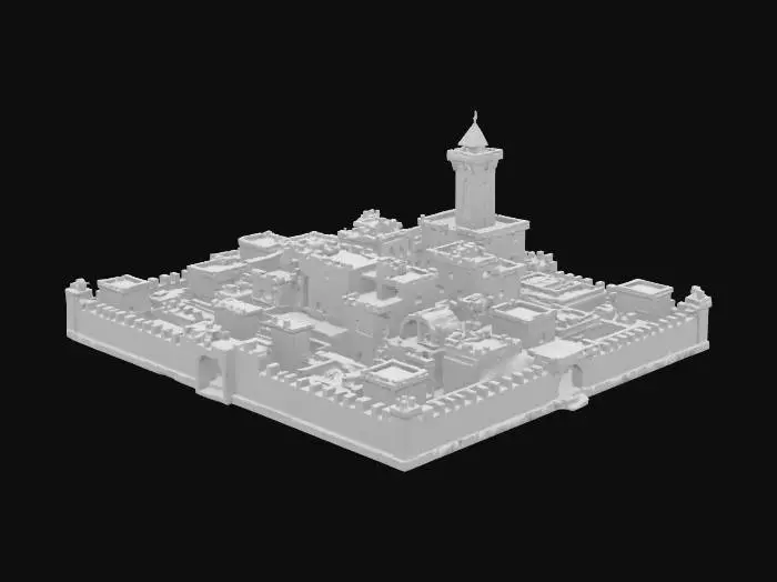 3D model for [Tunisia] a highly detailed, realistic model of the Medina of Sousse, Tunisia, with a creative design twist: reimagine the entire Medina as if it were carved from warm, richly grained wood instead of stone. Maintain the accurate urban layout—fortified walls, Ribat tower, narrow alleyways, traditional houses with flat roofs and arched entrances. Preserve structural realism and scale, but every surface—from walls to domes—is shaped from dark cedar and pale olive wood, with visible joints, curves, and natural texture. No modern alterations, just a full material transformation into a handcrafted wooden masterpiece., #AroundTheWorld#