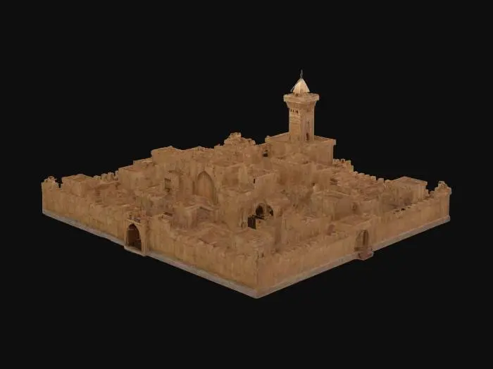 3D model for [Tunisia] a highly detailed, realistic model of the Medina of Sousse, Tunisia, with a creative design twist: reimagine the entire Medina as if it were carved from warm, richly grained wood instead of stone. Maintain the accurate urban layout—fortified walls, Ribat tower, narrow alleyways, traditional houses with flat roofs and arched entrances. Preserve structural realism and scale, but every surface—from walls to domes—is shaped from dark cedar and pale olive wood, with visible joints, curves, and natural texture. No modern alterations, just a full material transformation into a handcrafted wooden masterpiece., #AroundTheWorld#