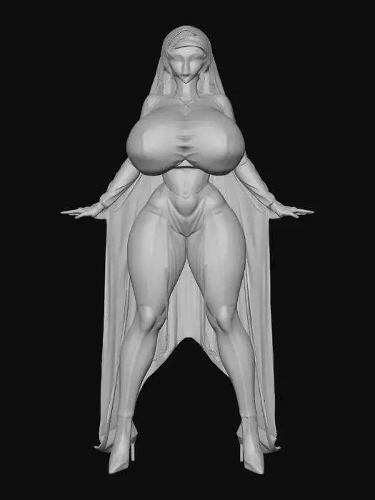 3D model for Hijab sheer gold and black outfit