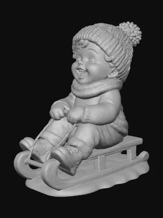 3D model for Sledding Joy, bambino felice  sulla slitta