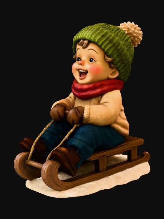 3D model for Sledding Joy, bambino felice  sulla slitta