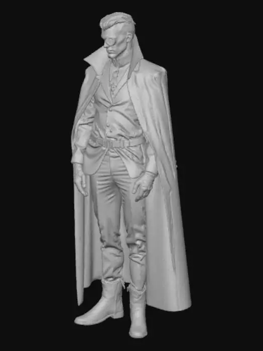 3D model for A cyberpunk noir police investigator with a dark mantle and an augmented body