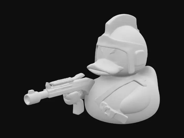 3D model for un canard en plastique guerrier qui tien un pistolet canard en plastique