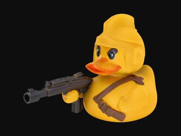 3D model for un canard en plastique guerrier qui tien un pistolet canard en plastique