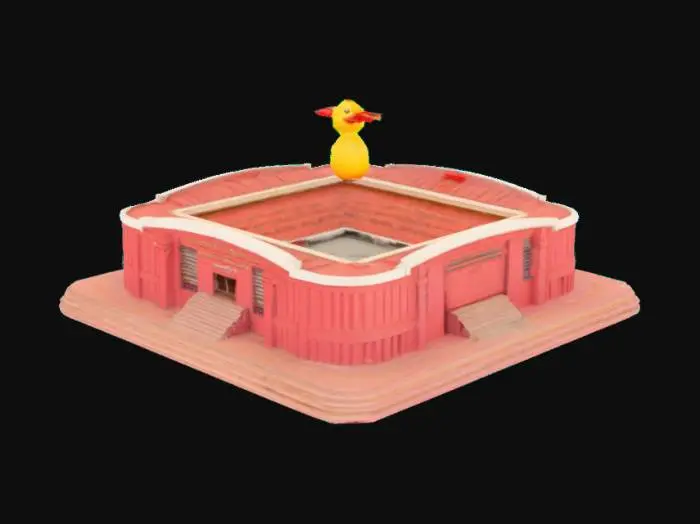 3D model for #AroundTheWorld#, le stade de liverpool avec un petit canard en plastique dessus