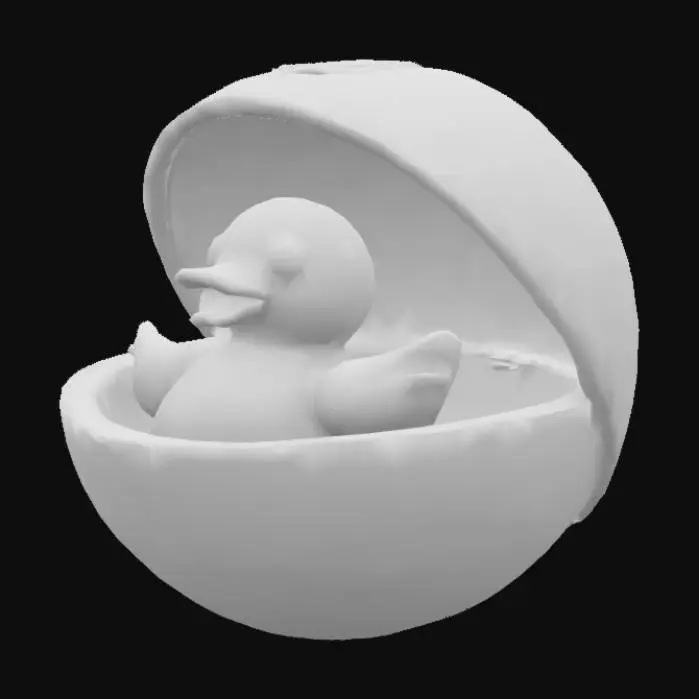 3D model for une pokeball ouverte avec un canard en plastique dedans