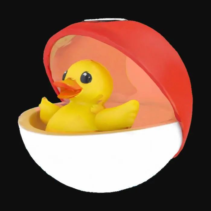 3D model for une pokeball ouverte avec un canard en plastique dedans