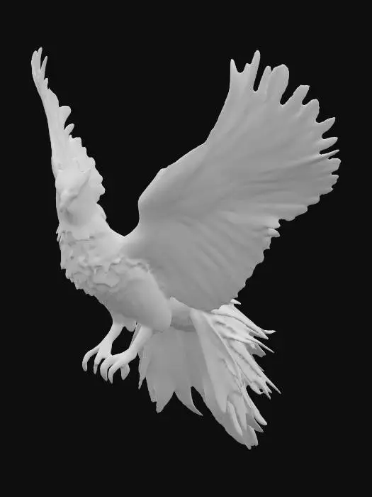 3D model for A golden phoenix emerging from dark leaves, its handles illuminating the sky with vibrant shades of vermilion, orange and gold. No, broken remains represent a crisis, as no voo da phoenix arises as a metaphor for opportunity and rebirth. Hyper-realistic style in 8K, epic and inspiring atmosphere.