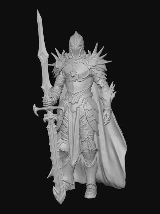 3D model for 3D villain character design of a cursed armored knight, molten cracks glowing between blackened armor plates, jagged hellforged sword, demonic aura, cinematic low-angle shot, volumetric fog, highly detailed textures, unreal engine render, #villain#