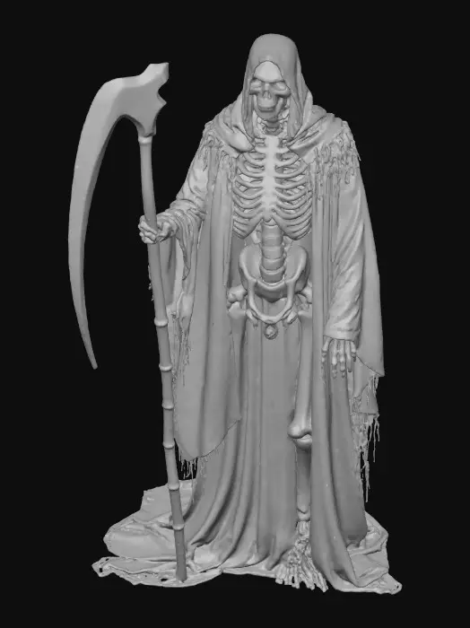3D model for 1. Bone Harvester
ultra-detailed 3D concept art of a skeletal bone harvester, towering figure draped in tattered black robes, carries a scythe made from ribcages, glowing blue soul energy swirling around, eerie cemetery at night, cinematic lighting, volumetric fog, zbrush character sheet, octane render, #villain#