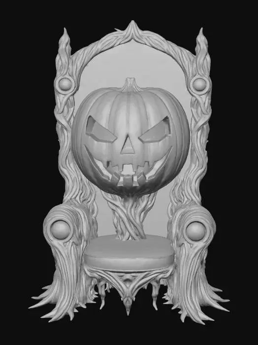 3D model for The Cosmic Patch King
massive alien monarch grown from planet vines, jack-o’-lantern face splitting into eight sections revealing glowing cosmos inside, throne fused to back, textures: organic vine bark, glossy pumpkin enamel, swirling nebular glow, bronze-green patina, full-body symmetrical, #Halloween2025#