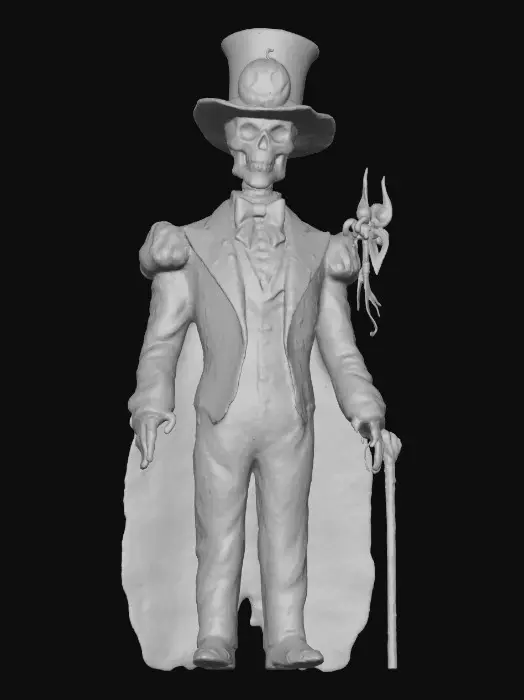 3D model for The Cosmic Ringmaster

tall alien with jack-o’-lantern skull under a top hat made of black flame, wearing red velvet tailcoat covered in gold star symbols, grinning mouth glowing blue, holding whip made of plasma ribbons, textures: glossy silk fabric, molten glass teeth, polished bone structure, glowing whip strands, full-body symmetrical on white background, #Halloween2025#