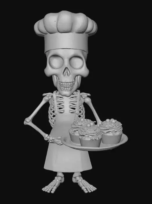 3D model for Skeleton Chef

Comical skeleton chef in tall hat and white apron, holding a tray of smiling cupcakes — Pixar 3D render, cinematic softbox lighting, warm tones, white background, HDR clarity, detailed 8K materials., #Halloween2025#