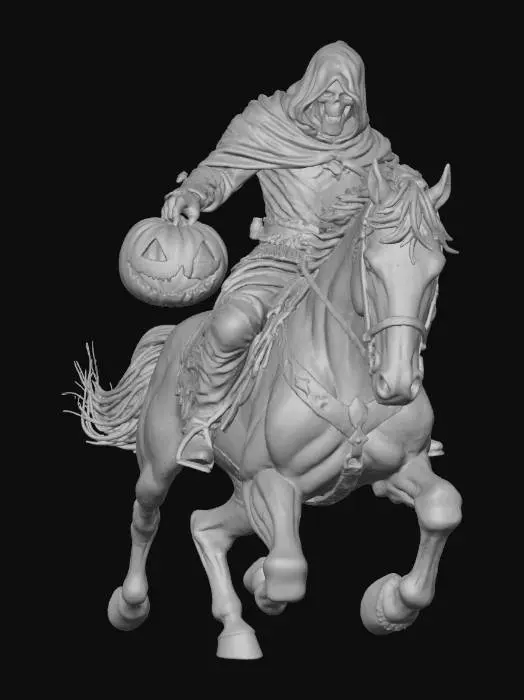 3D model for The Hollow Horseman

headless horseman villain riding a demonic horse wreathed in blue flames, holding a fiery pumpkin head, tattered cape flowing in the wind, misty forest background, dynamic action pose, ultra-realistic 3D Halloween villain concept, octane render, #Halloween2025#