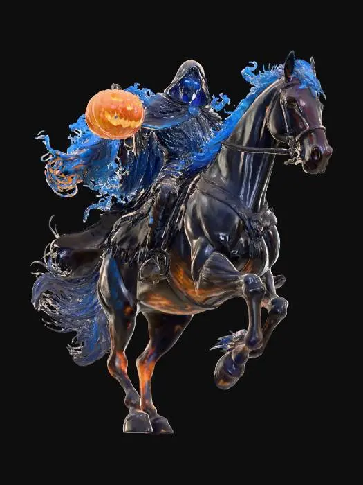 3D model for The Hollow Horseman

headless horseman villain riding a demonic horse wreathed in blue flames, holding a fiery pumpkin head, tattered cape flowing in the wind, misty forest background, dynamic action pose, ultra-realistic 3D Halloween villain concept, octane render, #Halloween2025#