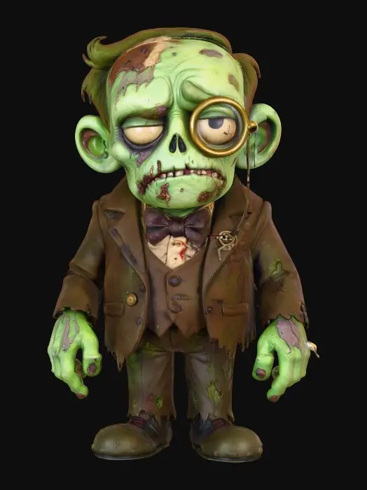 3D model for Monocle Zombie, Baron Rotfang

zombie aristocrat with stitched lips, worm-ridden face, velvet suit coated in dirt, monocle cracked, textures: decayed flesh, soft velvet, mud crust, glossy exposed bone, full-body symmetrical, #Halloween2025#