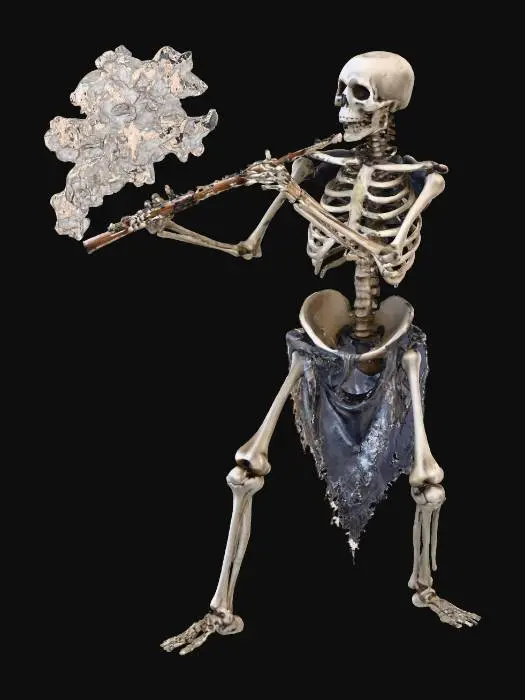 3D model for The Bone Piper

skeleton musician playing flute of bones, ribs carved with runes, glowing mist exiting flute holes, textures: matte bone, engraved symbols, glowing smoke emission, full-body symmetrical