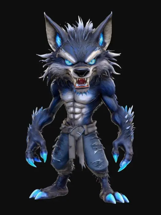 3D model for The Werejackal

snarling half-beast with elongated snout, dark fur streaked silver, claws glowing faintly blue, shredded trousers, textures: coarse fur, wet nose gloss, torn fabric, dim internal luminescence, full-body symmetrical, magic cartoon 3d style, #Halloween2025#