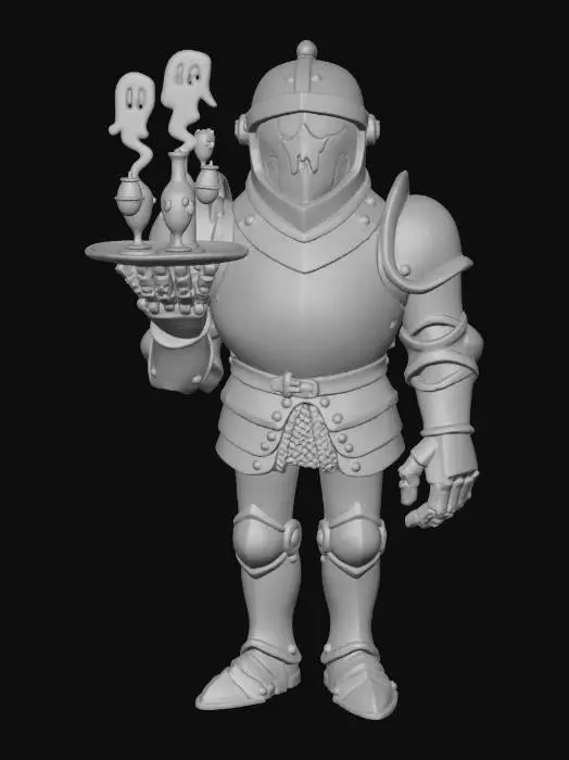 3D model for The Armored Butler

animated suit of armor carrying silver platter of ghostly drinks, helmet glowing blue inside, one hand cracked revealing bone, textures: brushed iron surface, faint rust, polished silver plate, glowing misty interior, full-body symmetrical, #Halloween2025#