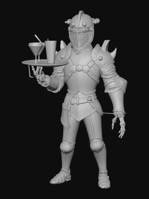 3D model for The Armored Butler

animated suit of armor carrying silver platter of ghostly drinks, helmet glowing blue inside, one hand cracked revealing bone, textures: brushed iron surface, faint rust, polished silver plate, glowing misty interior, full-body symmetrical, #Halloween2025#