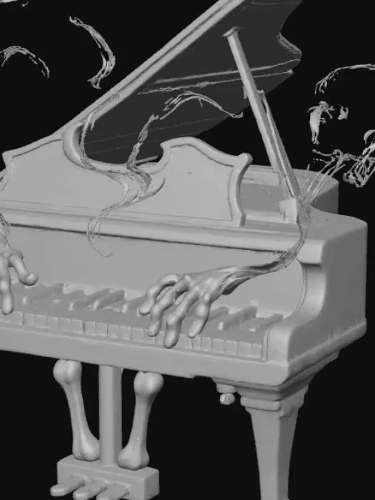 3D model for Phantom Sonata, The Phantom Piano

> grand piano with keys made of bone, lid shaped like open wings, glowing spectral hands playing invisible music, textures: polished ebony wood, glossy ivory bone keys, glowing mist trails, faint particle dust, full-body symmetrical, #Halloween2025#