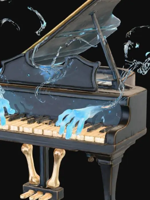 3D model for Phantom Sonata, The Phantom Piano

> grand piano with keys made of bone, lid shaped like open wings, glowing spectral hands playing invisible music, textures: polished ebony wood, glossy ivory bone keys, glowing mist trails, faint particle dust, full-body symmetrical, #Halloween2025#
