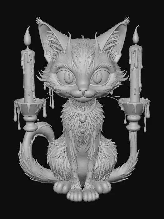 3D model for Mystic Flame Cat, The Haunted Candelabra Cat

two-headed spectral cat with tails shaped like candle flames, wax dripping down fur, textures: semi-melted fur gloss, translucent wax coating, flickering emissive tips, full-body symmetrical, #Halloween2025#