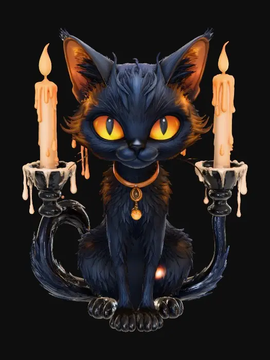 3D model for Mystic Flame Cat, The Haunted Candelabra Cat

two-headed spectral cat with tails shaped like candle flames, wax dripping down fur, textures: semi-melted fur gloss, translucent wax coating, flickering emissive tips, full-body symmetrical, #Halloween2025#