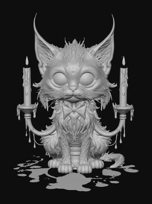 3D model for Candlelight Feline, The Haunted Candelabra Cat

two-headed spectral cat with tails shaped like candle flames, wax dripping down fur, textures: semi-melted fur gloss, translucent wax coating, flickering emissive tips, full-body symmetrical, #Halloween2025#