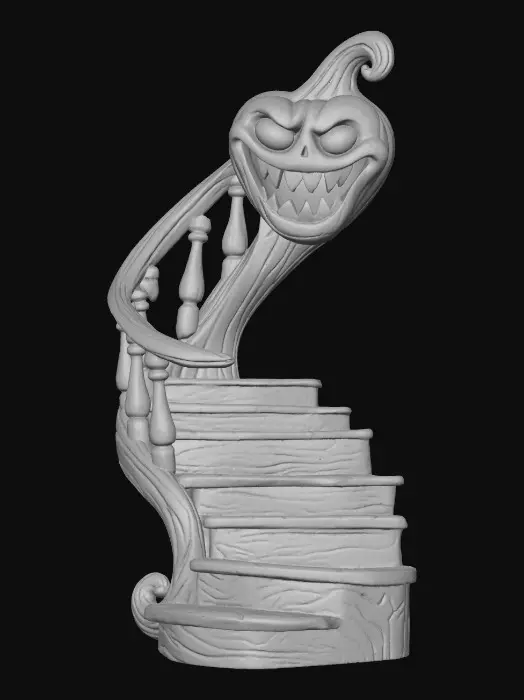 3D model for Haunted Ascent, The Living Staircase

wooden steps forming a spiraling snake shape with glowing green eyes in railing, teeth where creaks emerge, textures: polished woodgrain, glossy enamel teeth, subtle green internal light, aged finish, full-body symmetrical, #Halloween2025#