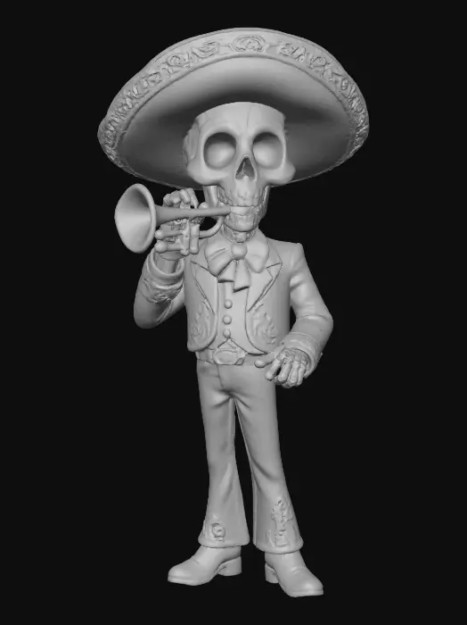 3D model for Mariachi Skeleton Serenade, The Mariachi of Souls

skeletal musician in black suit embroidered with gold, playing glowing silver trumpet, eyes burning like candles, textures: polished bone, satin fabric, metallic trumpet shine, glowing ember eyes, full-body symmetrical, #Halloween2025#