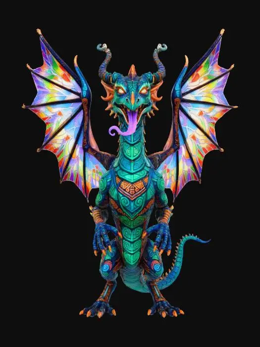 3D model for The Alebrije Dragon

brightly colored mythical dragon creature with wings of glass, body patterned in neon blues, greens, and oranges, textures: glossy painted scales, glowing patterns, translucent glass wings, fine etched lines, full-body symmetrical, 3d and 8000k, emphasised features, #Halloween2025#