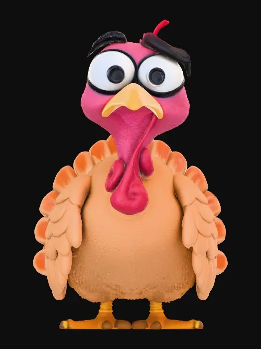 3D model for Gobble GigglesGoofy Turkey With Big Eyeballs

A 3D cartoon turkey with oversized googly eyes, a long wobbling wattle, and exaggerated Pixar-style facial features, inspired by Chicken Run clay aesthetics. Feathers are chunky and stylized, with a rounded belly and tiny wings. The turkey stands in a goofy pose with one eyebrow lifted. Soft studio lighting on a crisp white background.
, #Thanksgiving#